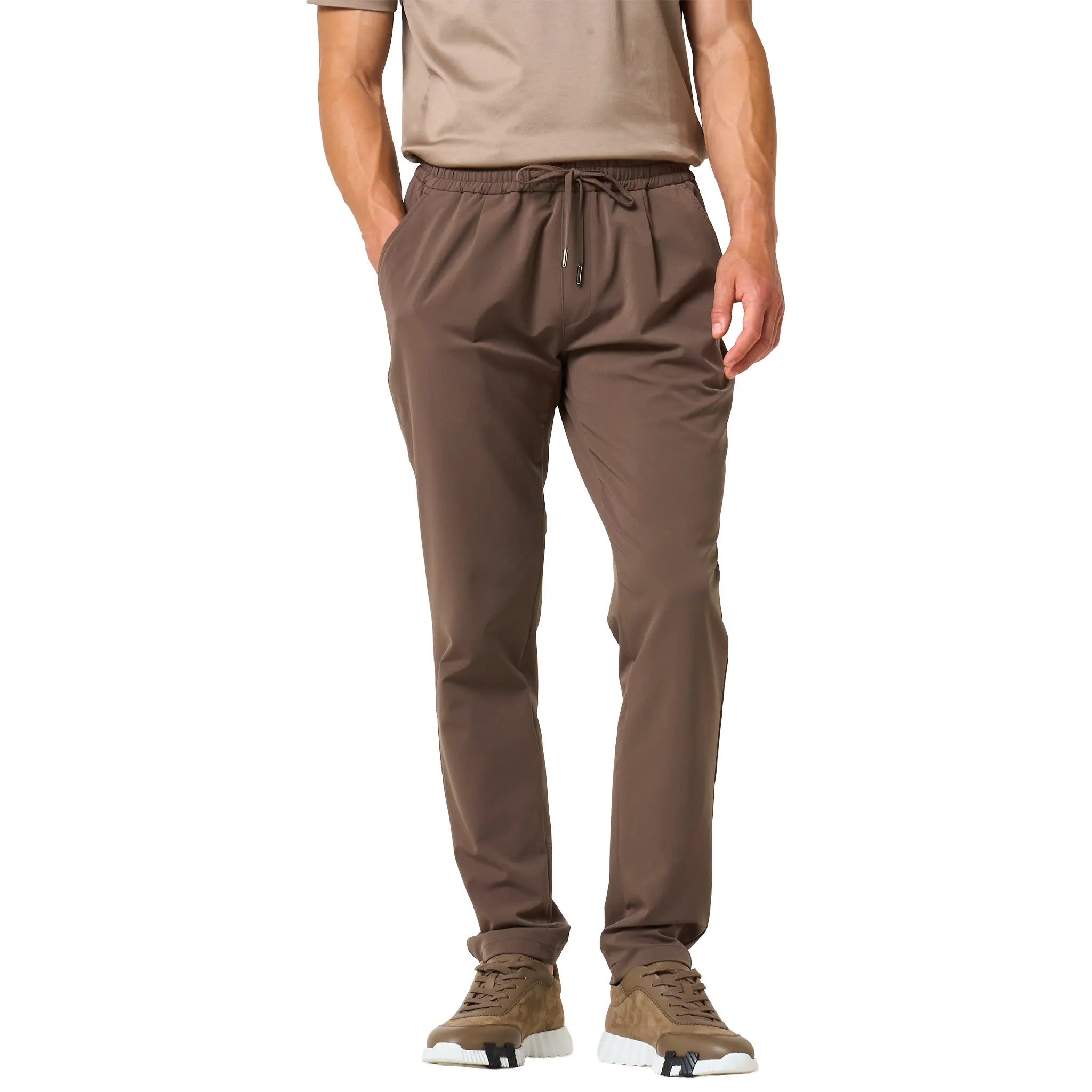 Front View of Loiano Tech Taupe Trousers